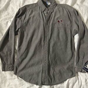 Vintage Lee Sport NFL San Francisco 49ers Niners Gray Denim Button Up Shirt Sz M